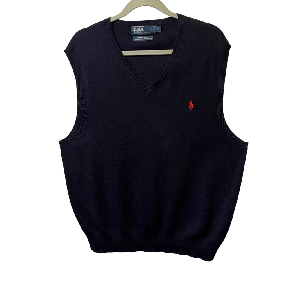 Polo Ralph Lauren Mens Vest XL V-Neck Pima‎ Cotton Sleeveless Sweater Red Pony